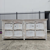 Indian Handmade Carved Solid Wood 4 Door Sideboard Whitewash